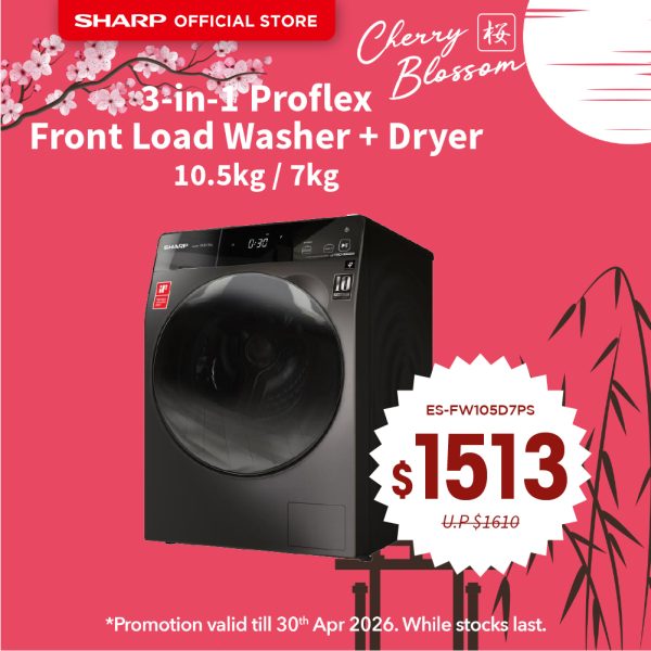 [SAKURA SALE] 3-in-1 Proflex Front Load Washer Dryer Combo (10.5kg / 7.0kg) ES-FW105D7PS