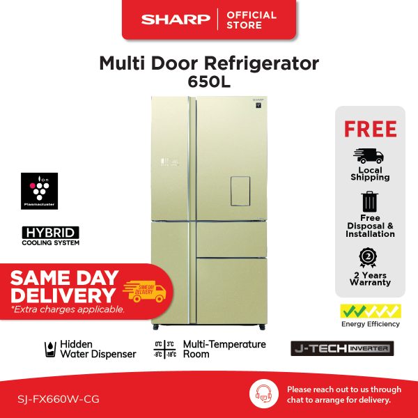 Sharp 650L  5 Doors Inverter Refrigerator with Water Dispenser SJ-FX660W-CG