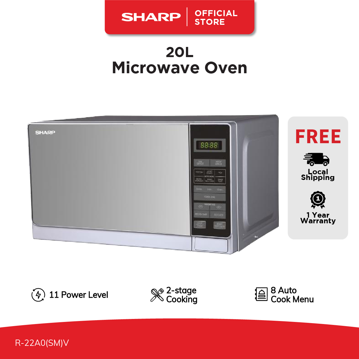 SHARP Basic Microwave Oven 20L R-22A0(SM)V