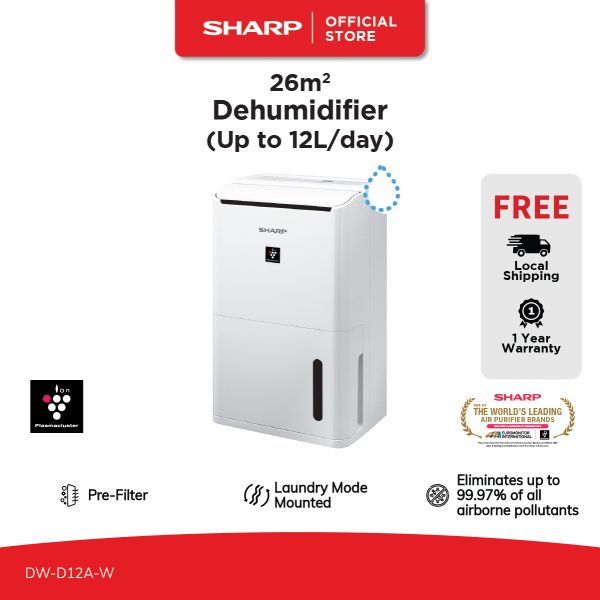 SHARP 26m² Dehumidifier (up to 12L/day) DW-D12A-W