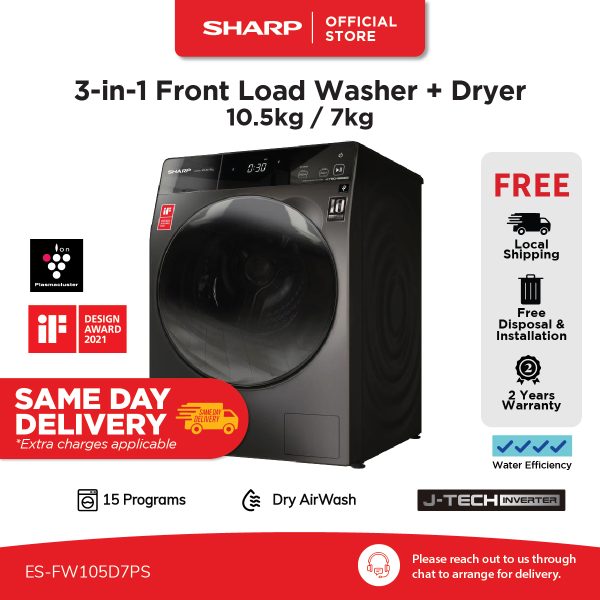 3-in-1 Proflex Front Load Washer Dryer Combo (10.5kg / 7.0kg) ES-FW105D7PS