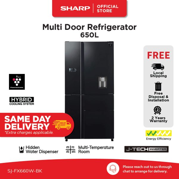 SHARP 650L 5 Doors Inverter Refrigerator with Water Dispenser SJ-FX660W-BK