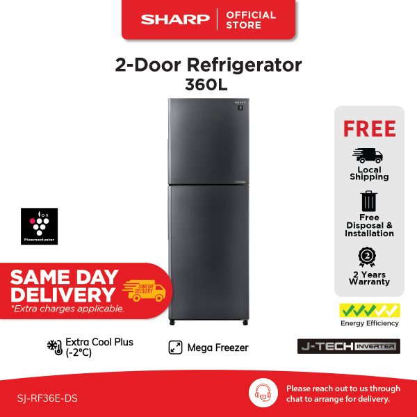 SHARP 360L 2-Door Refrigerator SJ-RF36E-DS