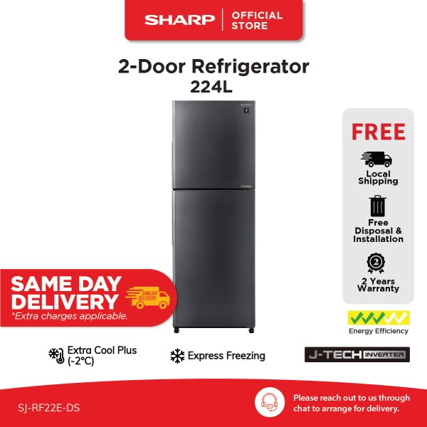 SHARP 224L 2-Door Refrigerator SJ-RF22E-DS (Dark Silver)