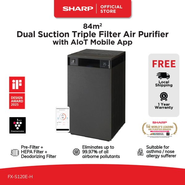 SHARP 84m² Dual Suction Triple Filters Purefit Air Purifier with AIoT FX-S120E-H