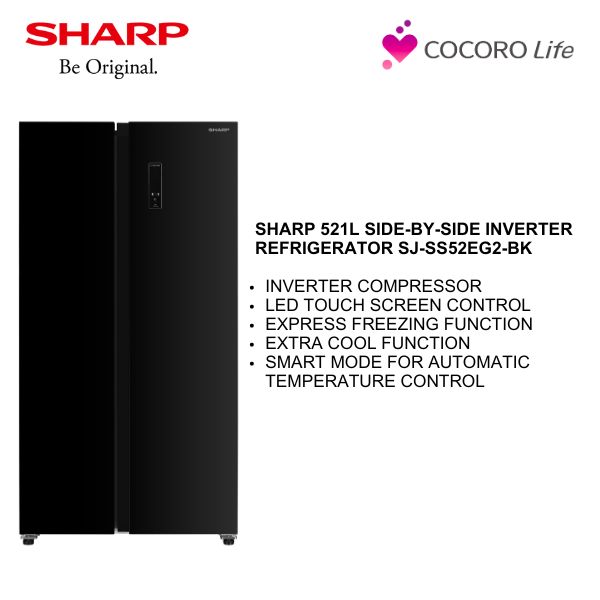 SHARP Side-by-Side Fridge (Net 521L) SJ-SS52EG2-BK
