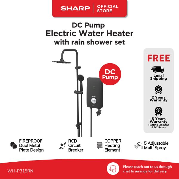 SHARP Instant Water Heater with DC Pump (Black) + Rain Shower - WH-P315RN