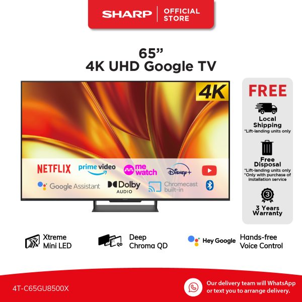 SHARP 65" 4K UHD AQUOS GOOGLE TV GU-Series 4T-C65GU8500X | 3 Years Warranty