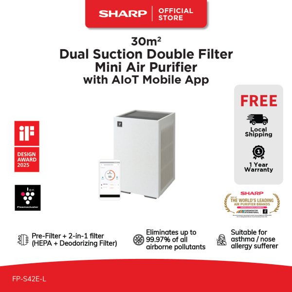 SHARP 30m² Dual Suction Double Filters Purefit Mini Air Purifier FP-S42E-L