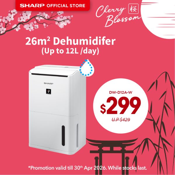 [SAKURA SALE] SHARP 26m² Dehumidifier (up to 12L/day) DW-D12A-W