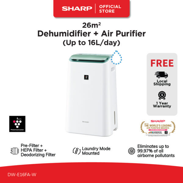 SHARP 2-in-1 Dehumidifier + Air Purifier (up to 16L/day) DW-E16FA-W