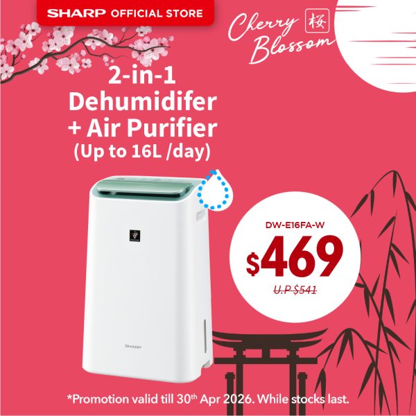 [SAKURA SALE] SHARP 2-in-1 Dehumidifier + Air Purifier (up to 16L/day) DW-E16FA-W