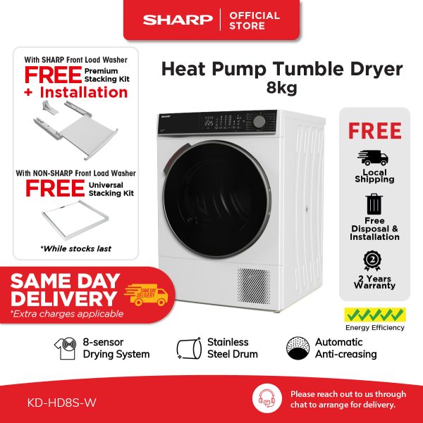 SHARP 8kg Heat Pump Tumble Dryer KD-HD8S-W