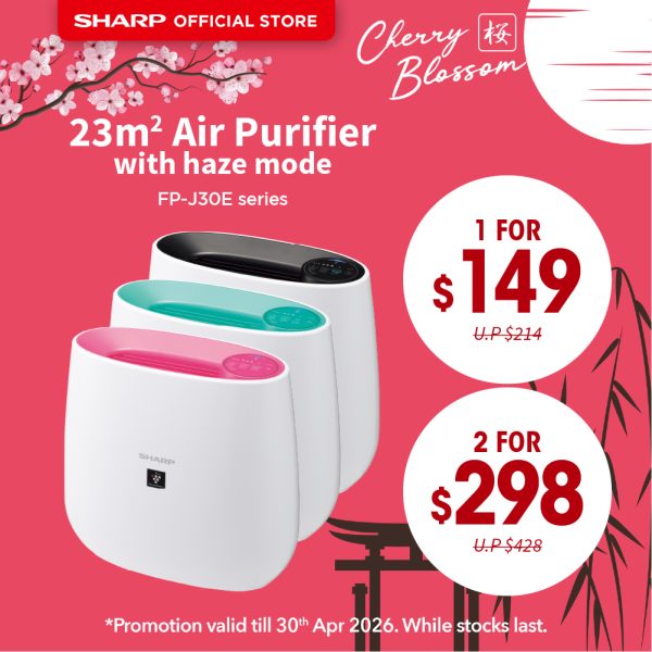[SAKURA SALE] SHARP 23m² Plasmacluster Air Purifier - FP-J30E-Series  (2 Units Bundle)