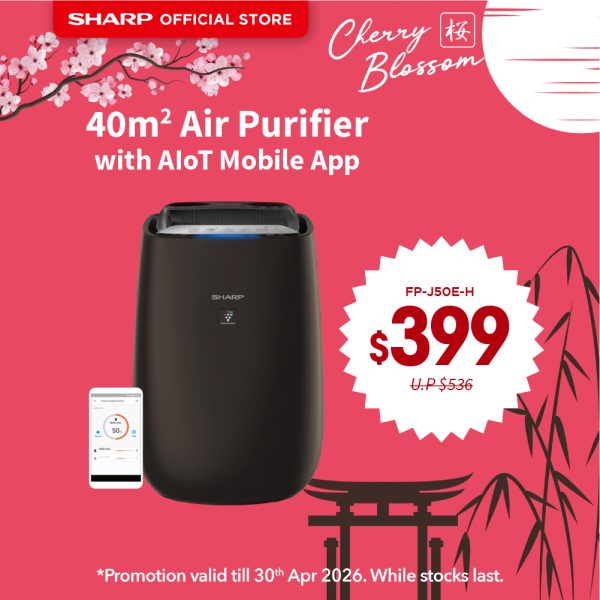 [SAKURA SALE] SHARP Plasmacluster AIOT Air Purifier 40m² - FP-J50E-H