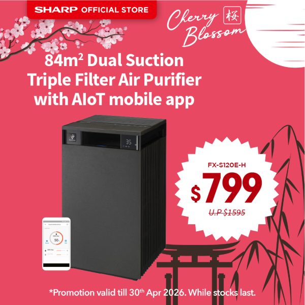 [SAKURA SALE] SHARP 84m² Dual Suction Triple Filters Purefit Air Purifier with AIoT FX-S120E-H