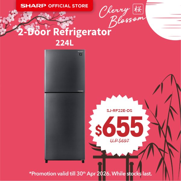 [SAKURA SALE] SHARP 224L 2-Door Refrigerator SJ-RF22E-DS (Dark Silver)