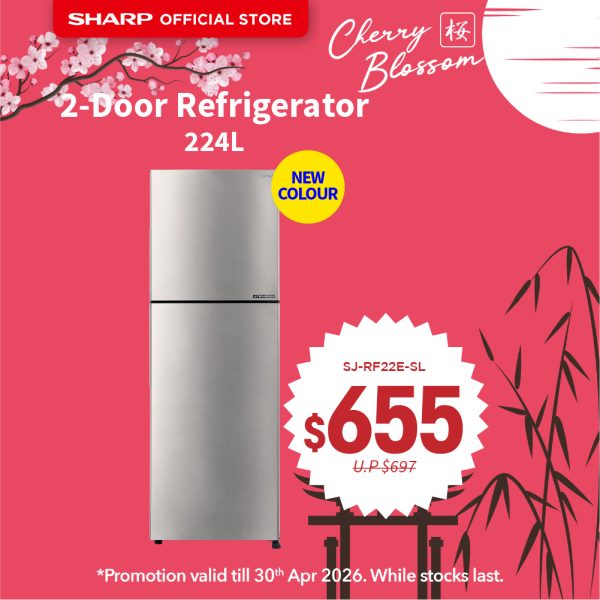 [SAKURA SALE] SHARP 224L 2-Door Refrigerator SJ-RF22E-SL (Silver)