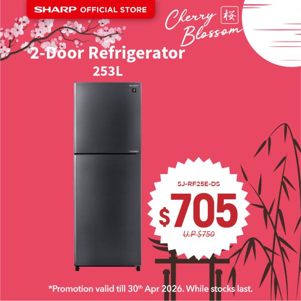 [SAKURA SALE] SHARP 253L 2-Door Refrigerator SJ-RF25E-DS (Dark Silver)