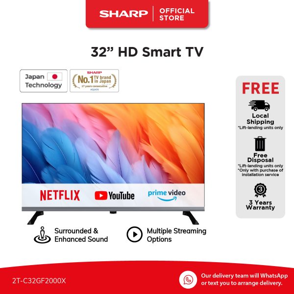 SHARP 32'' 2K SMART TV 2T-C32GF2000X | 3 Years Warranty