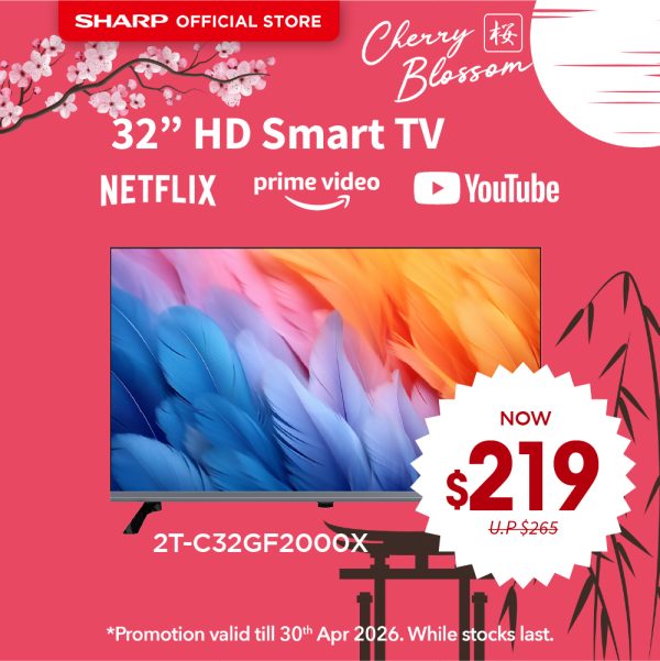 [SAKURA SALE] SHARP 32'' HD SMART TV 2T-C32GF2000X | 3 Years Warranty