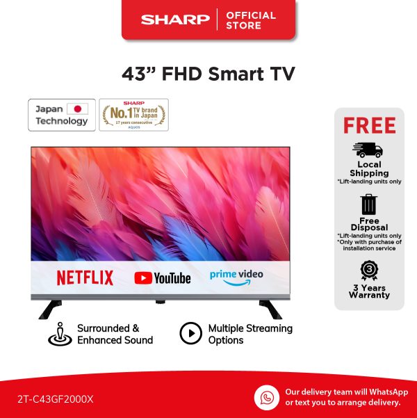 SHARP 43'' 2K SMART TV 2T-C43GF2000X | 3 Years Warranty