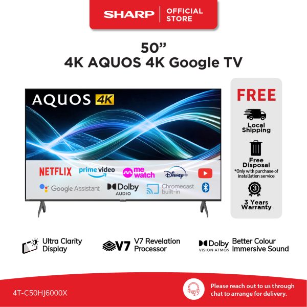 SHARP 4K AQUOS Google TV - 50" 4T-C50HJ6000X | 3 YEARS WARRANTY