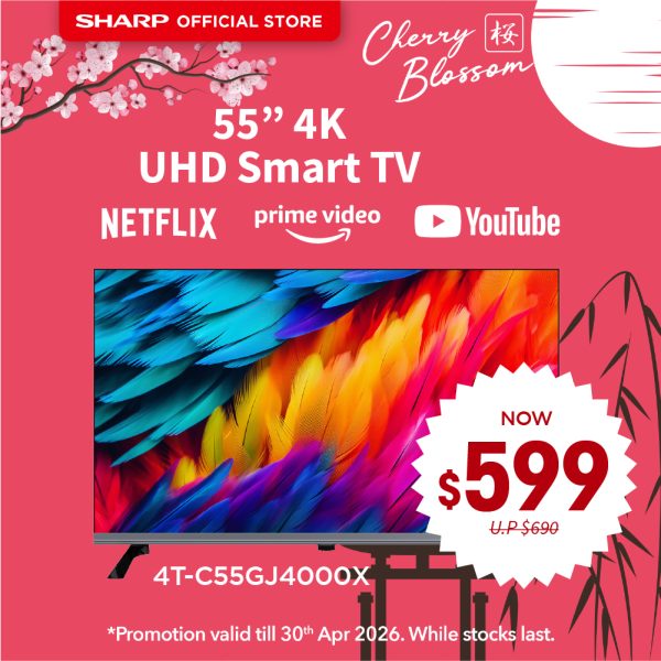 [SAKURA SALE] SHARP 55" 4K UHD SMART TV 4T-C55GJ4000X | 3 Years Warranty