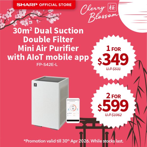 [SAKURA SALE] SHARP 30m² Dual Suction Double Filters Purefit Mini Air Purifier FP-S42E-L
