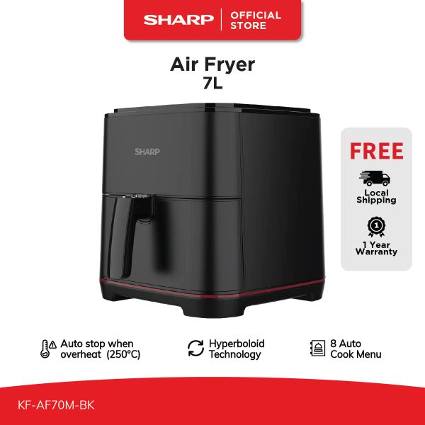 SHARP 7L Air Fryer | 8 cook menu | Max temperature 200 degree Celsius | LED display light | KF-AF70M-BK