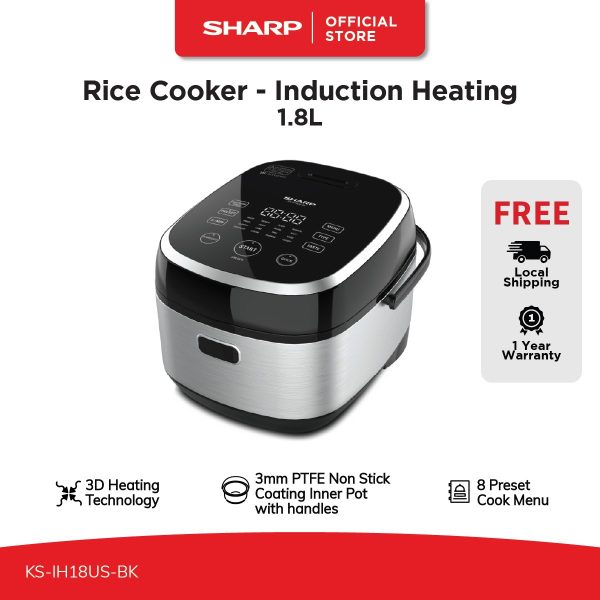 SHARP 1.8L Induction-Heating Rice Cooker | 8 Preset Modes | KS-IH18US-BK