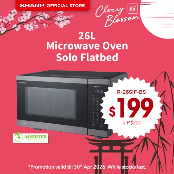 [SAKURA SALE] SHARP 26L SOLO Flatbed & Inverter Microwave Oven - R-26SIF-BS
