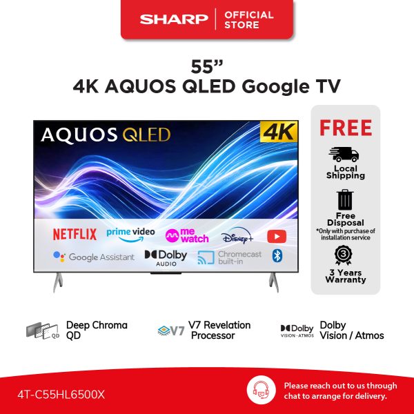 SHARP AQUOS QLED Google TV - 55" 4T-C55HL6500X | 3 YEARS WARRANTY