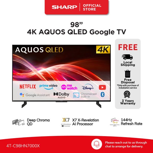 SHARP AQUOS QLED Google TV - 98" 4T-C98HN7000X | 3 YEARS WARRANTY