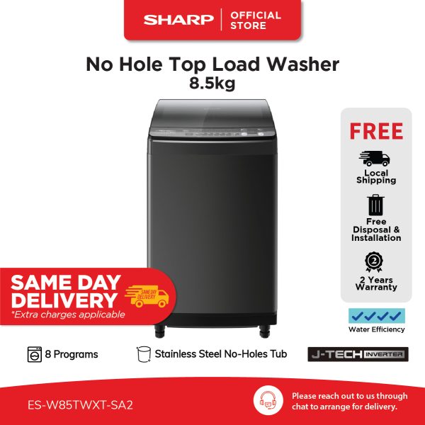 SHARP 8.5kg No Hole Top Load Washer ES-W85TWXT-SA2 - 4 ticks
