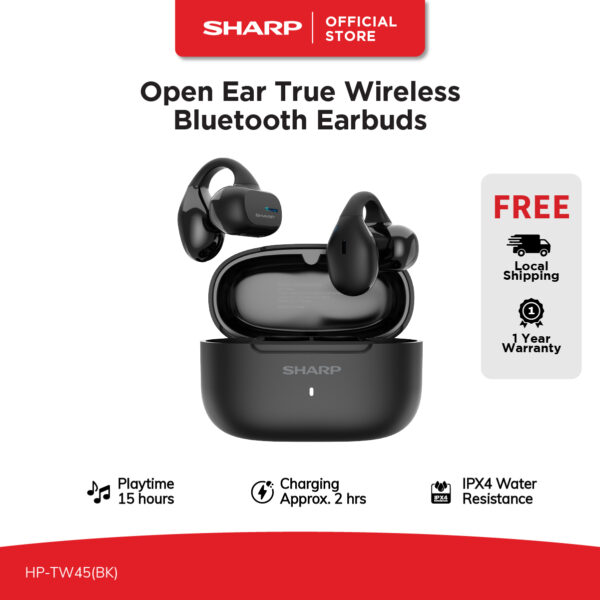 SHARP Open-ear True Wireless Earbuds (BLACK) HP-TW45(BK) (Buy 1 Free 1)