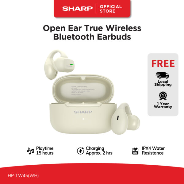 SHARP Open-ear True Wireless Earbuds (Milky-White) HP-TW45(WH) (Buy 1 Free 1)