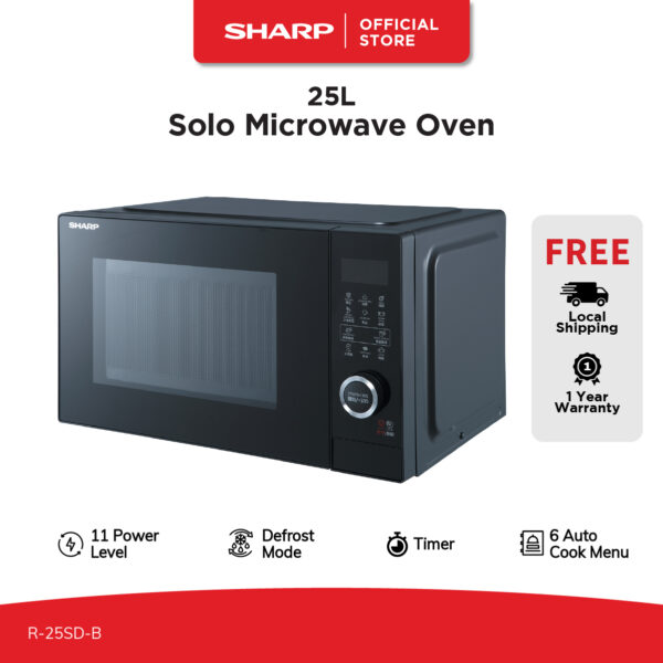 SHARP 25L Solo Microwave Oven | 11 Power Levels | Digital Function | Childlock | Timer and Clock - R-25SD-B