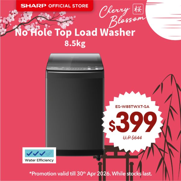 [SAKURA SALE] SHARP No Hole Top Load Washer (8.5kg) ES-W85TWXT-SA