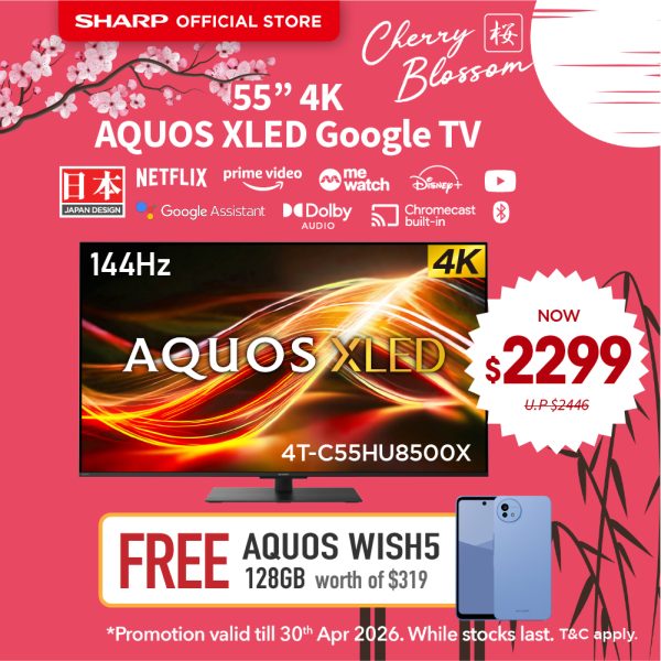 [SAKURA SALE] SHARP AQUOS XLED Google TV - 55" 4T-C55HU8500X | 3 YEARS WARRANTY