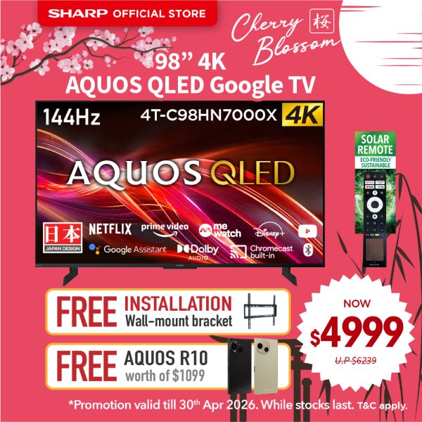 [SAKURA SALE] SHARP AQUOS QLED Google TV - 98" 4T-C98HN7000X | 3 YEARS WARRANTY