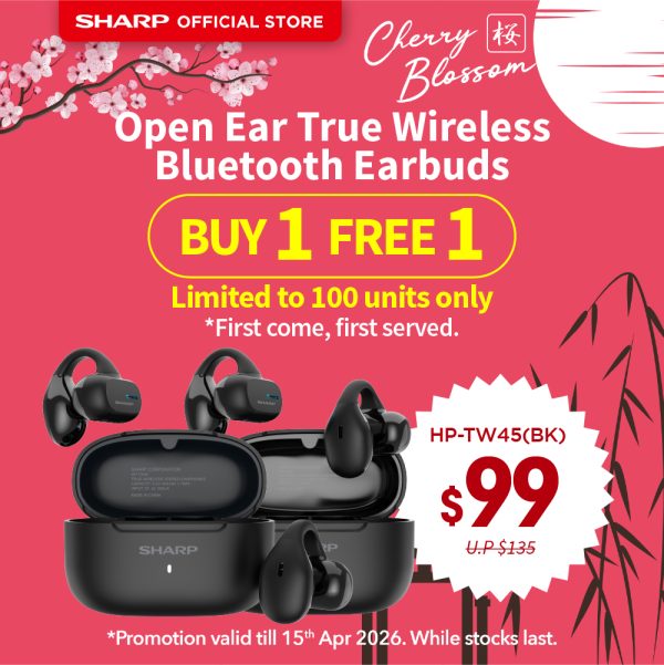 [SAKURA SALE - BUY 1 FREE 1] SHARP Open-ear True Wireless Earbuds (BLACK) HP-TW45(BK)
