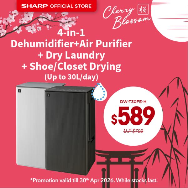 [SAKURA SALE] SHARP 30L 4-in-1 Dehumidifier + Air Purifier + Shoe Dryer + Laundry Dryer - DW-T30FE-H | DW-T30FE-W